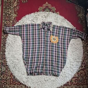 Womens Shop Therapy Shirt Button Up Shirt Top Oversized Lagenlook Artsy Plaid ✨️